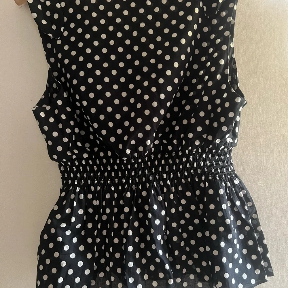 Kate Spade Black and White Polka Dot Peplum Tank XL